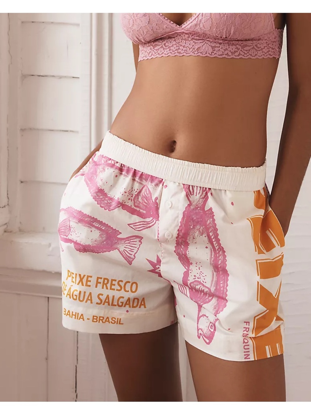 FARM Rio x Anthropologie Boxer Shorts Pajamas NWT 100% Cotton Size XS Fish